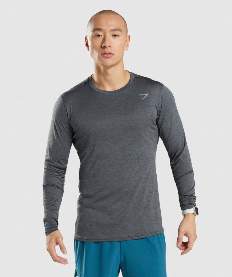 Men\'s Gymshark Speed Long Sleeve T-Shirts Dark Grey | CA 73851N